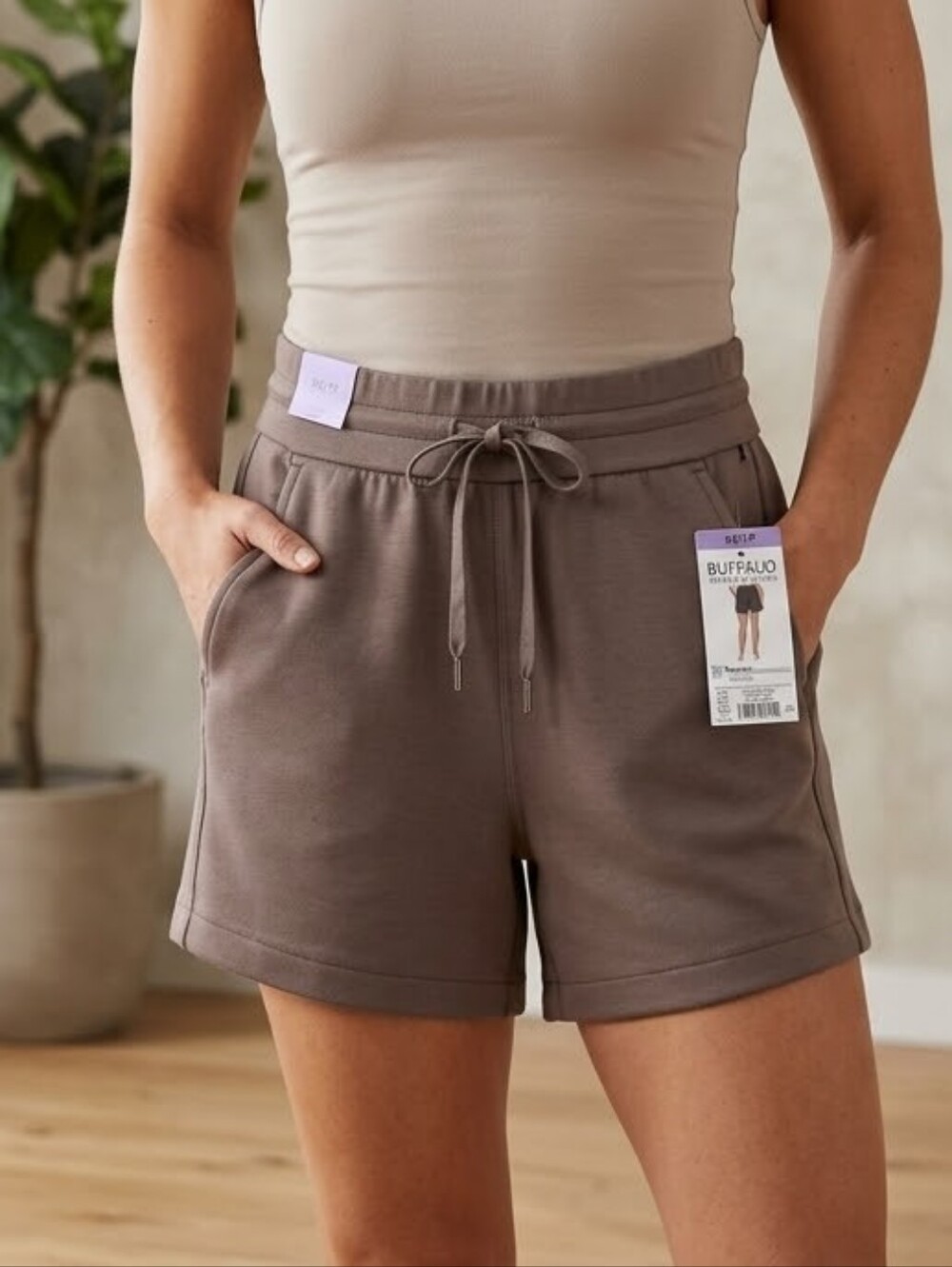 Buffalo David Bitton Women's Taupe Drawstring Athletic Shorts - Size XS